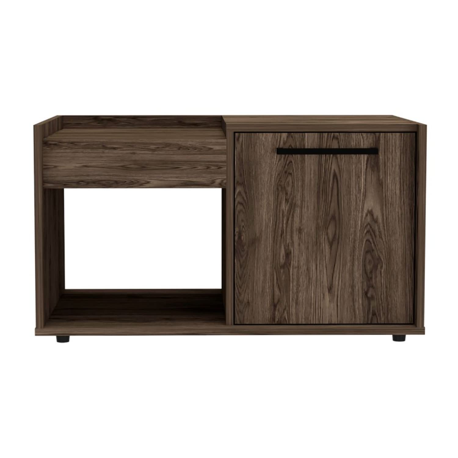 Ambar Coffee Table, 1 Open Shelf, Single Door Cabinet, Dark Walnut