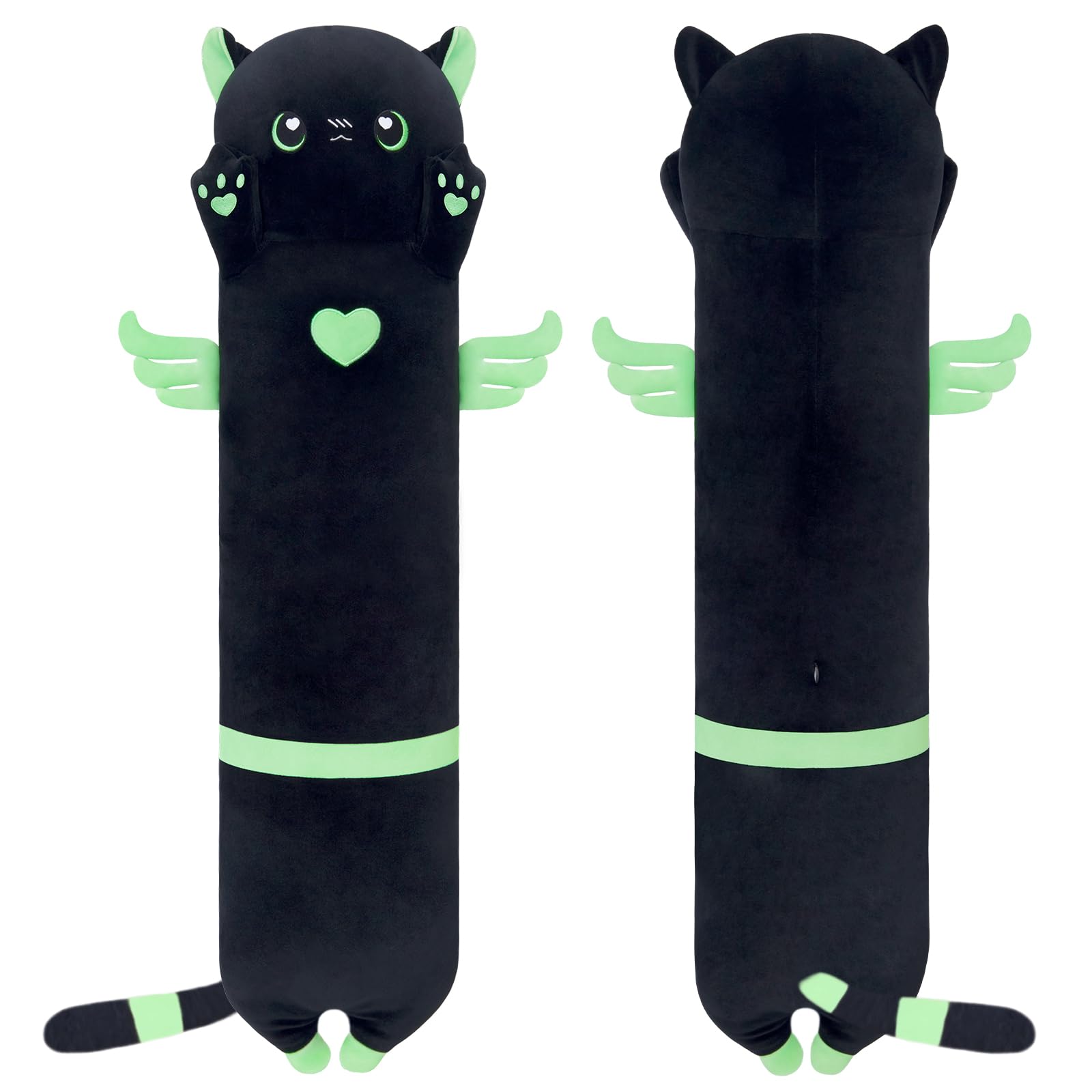 Yeqivo Giant Green Cat Pillow - Plush Long Body Kitten Pillow, Cute Stuffed Animal For Kids & Girlfriends (50Cm/19.6Inch)