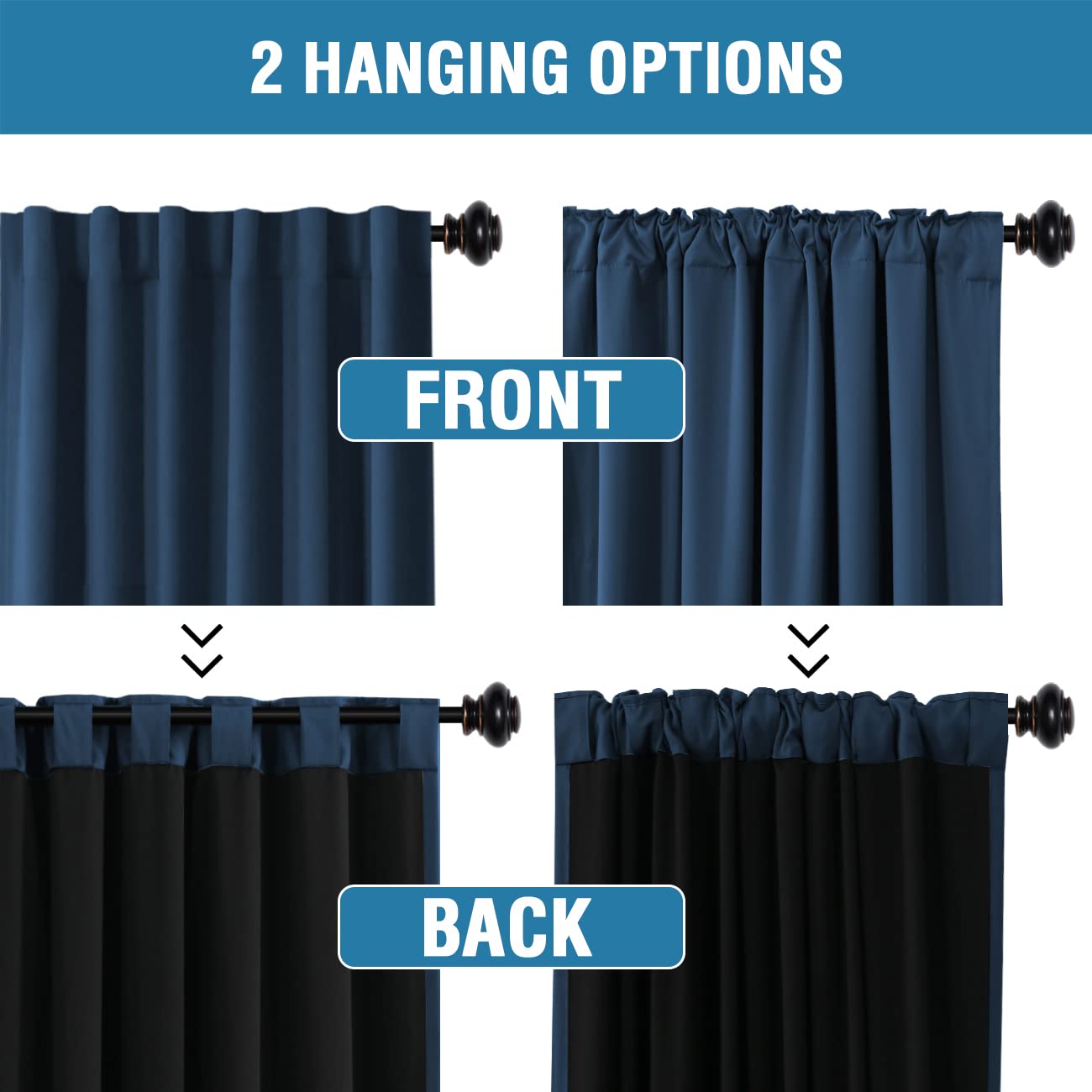H.Versailtex 100% Blackout Curtains For Bedroom With Black Liner Full Room Darkening Curtain 96 Inch Long Thermal Insulated Back
