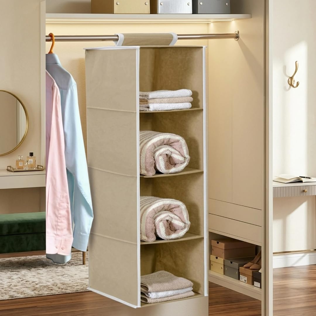 Raj Bag Non Woven Hanging Closet Organiser, 1 Shelf Compartment, For Cloth Storage (Beige)