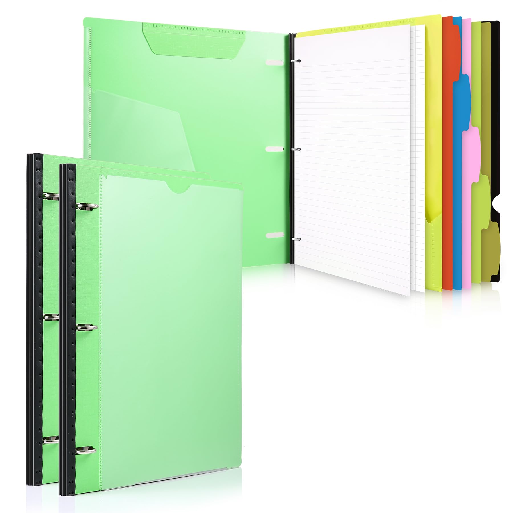 Wot I 2-Pack Telescoping 3 Ring Binder Notebooks - Customizable Cover, 5 Dividers & Pocket Folder In One Slim Organizer (60 Shee
