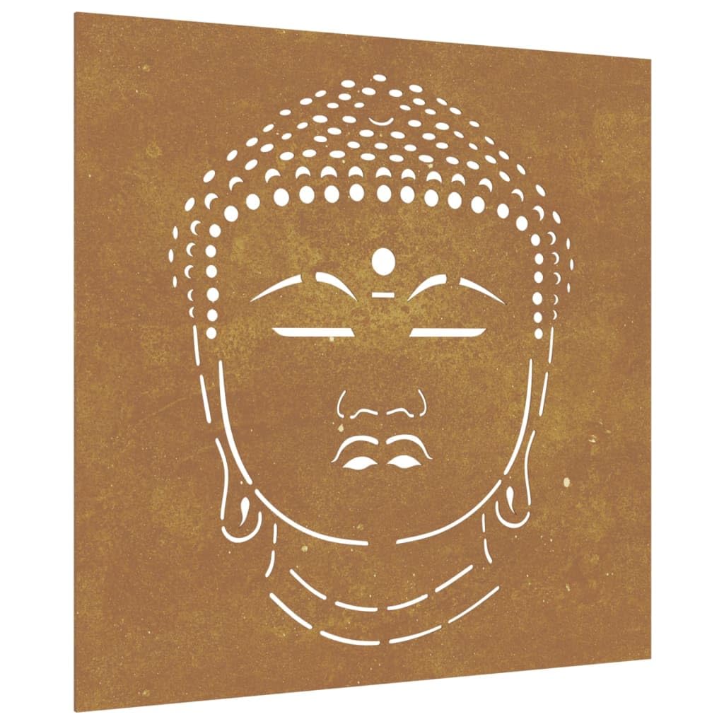 vidaXL Patio Wall Decoration - 21.7&quot;x21.7&quot; Buddha Head Design Corten Steel - Durable, Eye-Catching, Built-in Mounting Holes - Brown