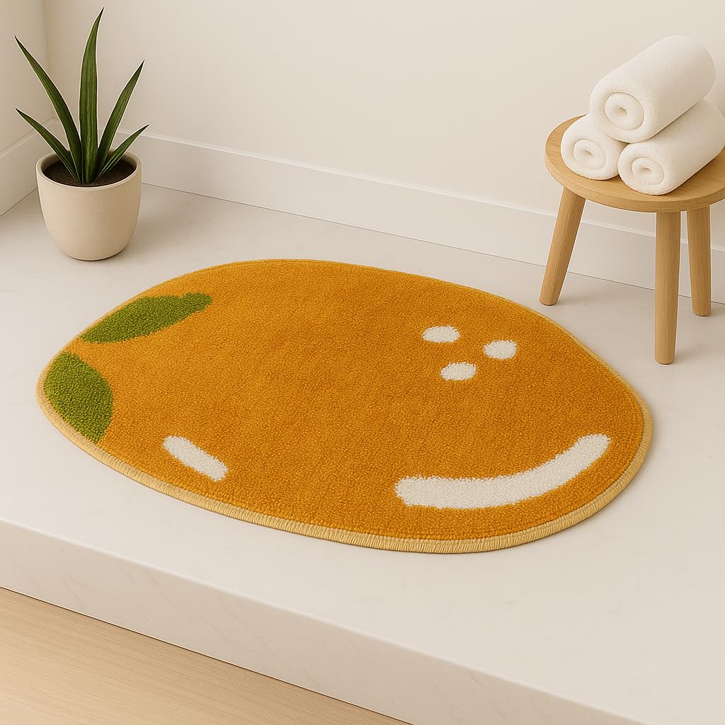 LAHOME Bathroom Mat Anti Slip Bathmat Water Soak Floor Rug Non Slip Cotton Bath Mat 40x60 Cm, Orange Smiley Bath Mat