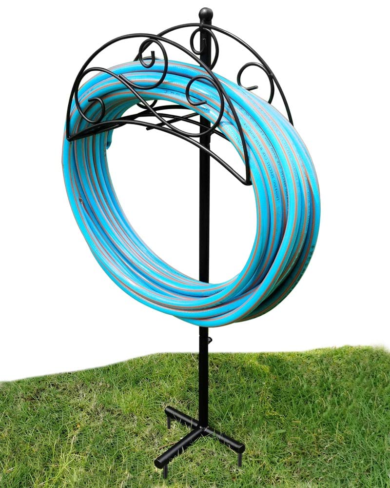 Uuuda Garden Water Hose Holder Detachable Metal Hose Rack Stand Heavy Duty Hose Storage Hanger Organizer For Outside,Black