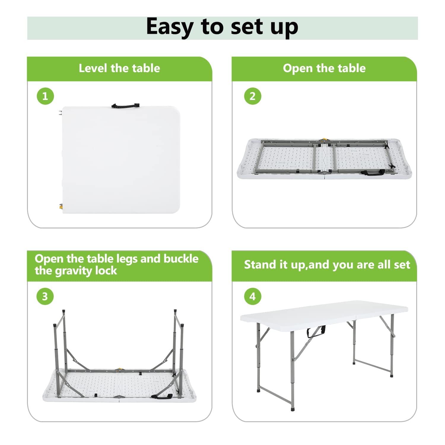 Camping Table Plastic Picnic Table Office Table For Parties Wedding Camping Office With Carrying Handle (4Ft)