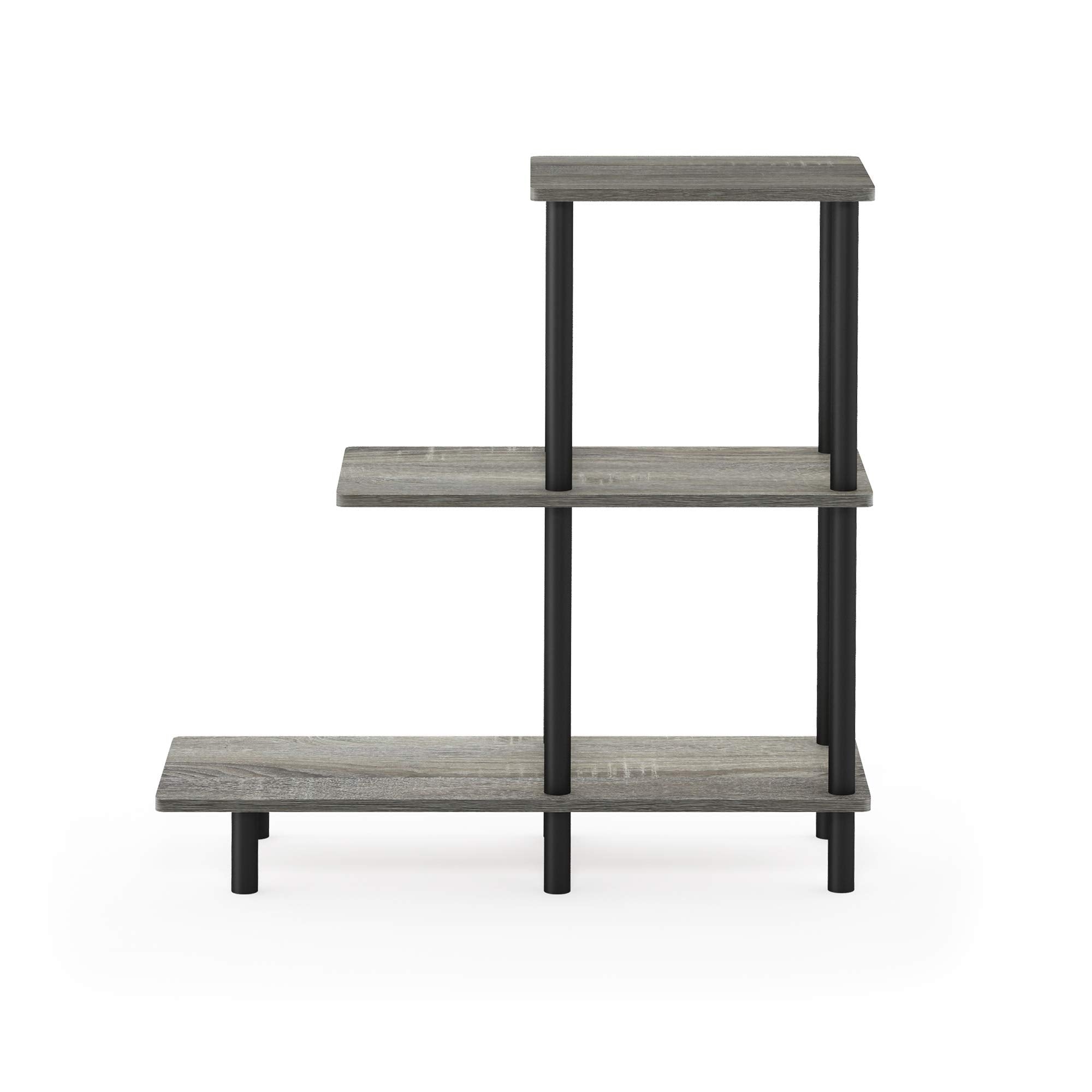Furinno Turn-N-Tube 3-Tier Sofa Side Table Tall, French Oak Grey/Black