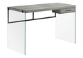 Monarch Specialties Computer Desk  Contemporary Writing Desk With Drawer  Tempered Glass Legs  48 Inch L (Grey Reclaimed Wood Look
