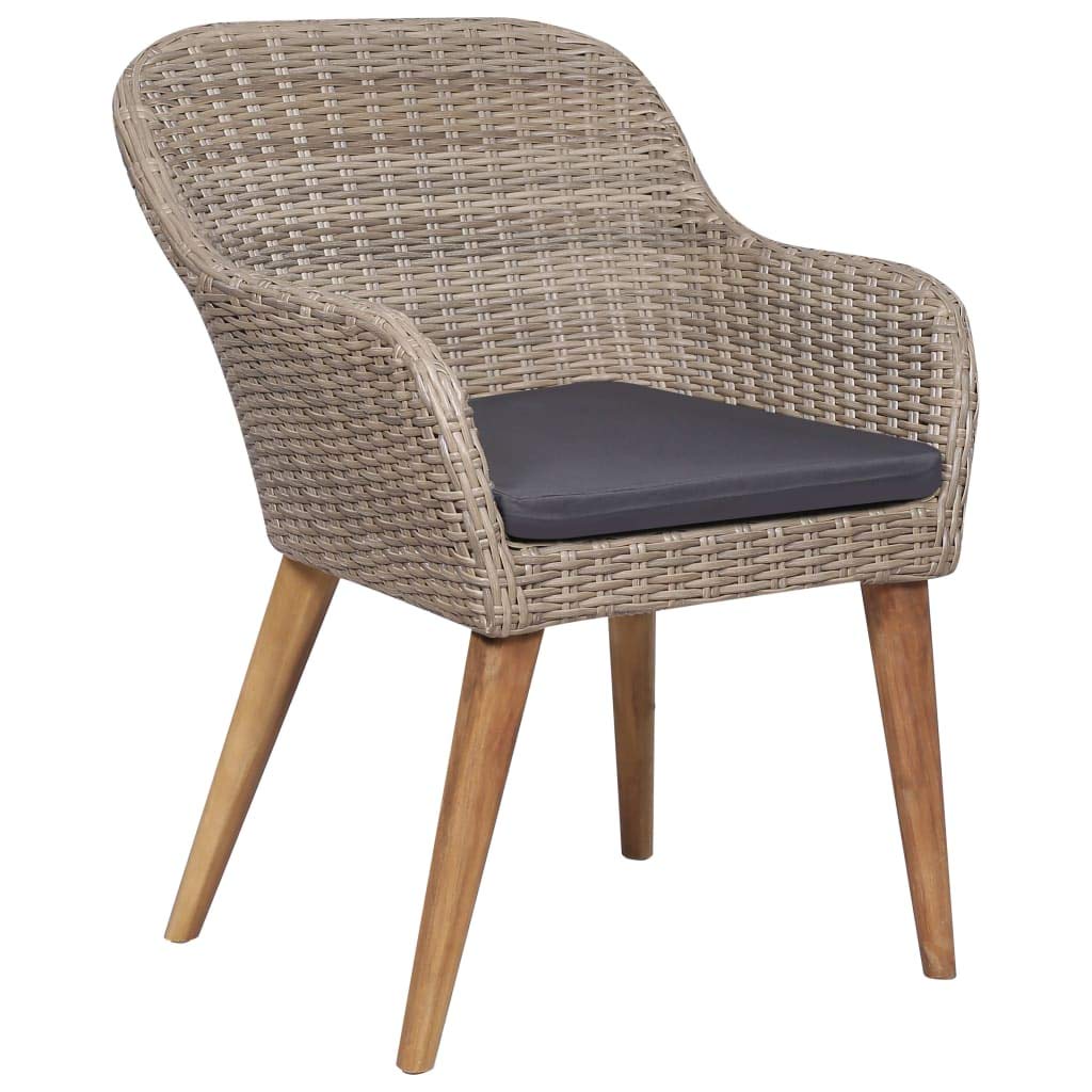 vidaXL 5 Piece Patio Dining Set, Outdoor Furniture with Acacia Wood Tabletop, Durable PE Rattan Chairs, and Comfortable Cushions, Brown