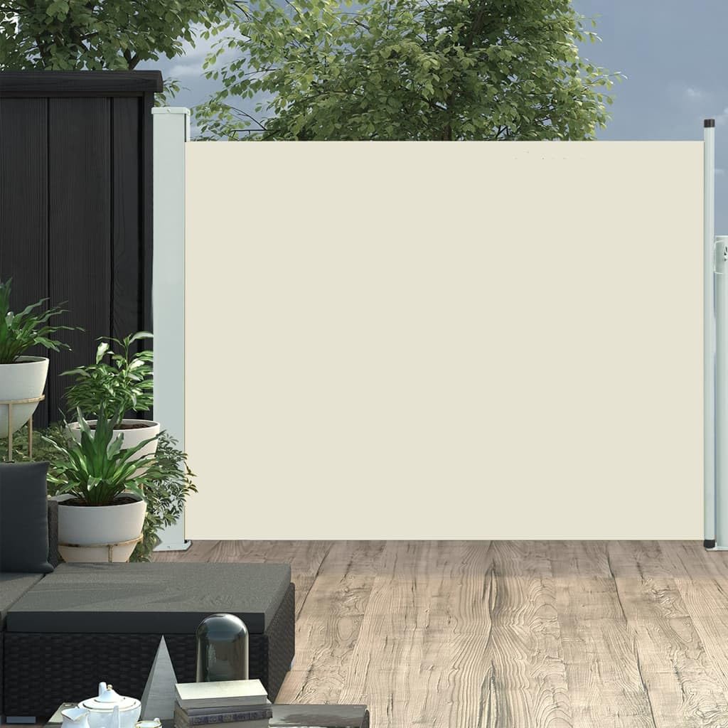 vidaXL Patio Retractable Side Awning - Ideal for Terrace or Balcony - UV and Water Resistant Polyester Fabric - Easy to Mount and Operate - Cream and Gray Color Mix - Steel Base