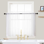 Ovzme White Sheer Curtains 36 Inch Length Kitchen Tiers Short Voile Curtains/Drapes Solid Sheers Cafe Curtains Voile Bathroom Sm