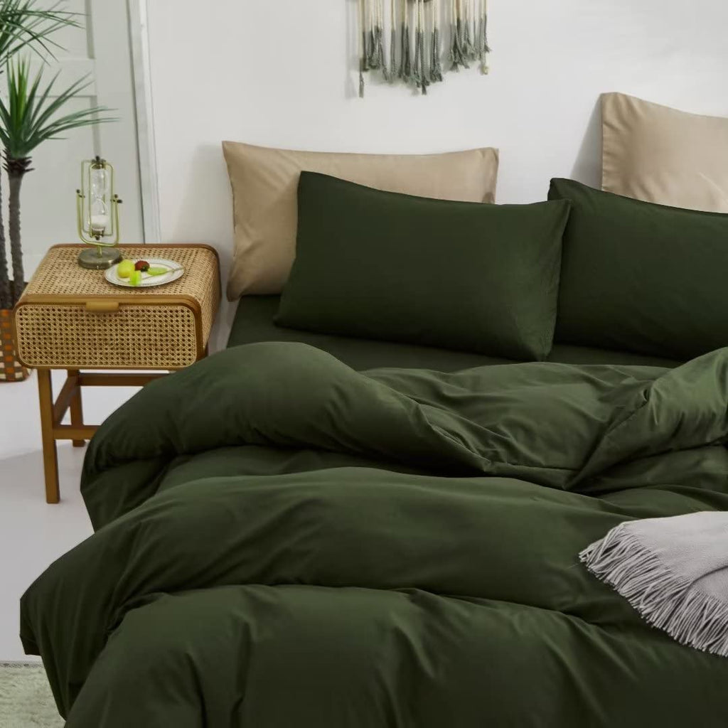 Clothknow Army Green Comforter Set Queen 3 Pieces Dark Green Bedding Comforter Sets Hunter Green Queen Comforter Olive Green Que