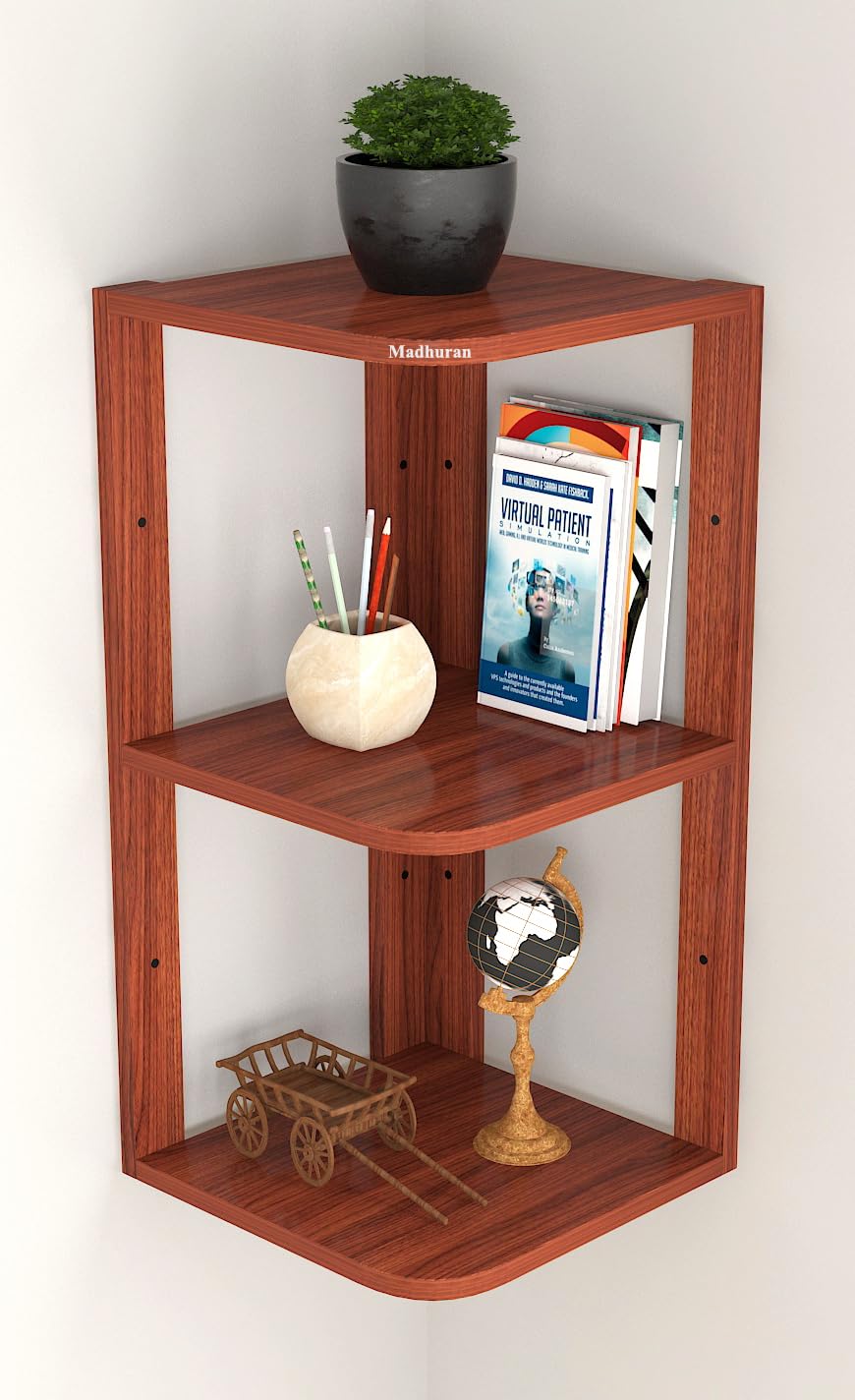 Madhuran Engineered Wood Wall Mounted Corner Shelf Unit | Floating Corner Wall Shelf For Books, Showpieces, Plants & Home Dcor S