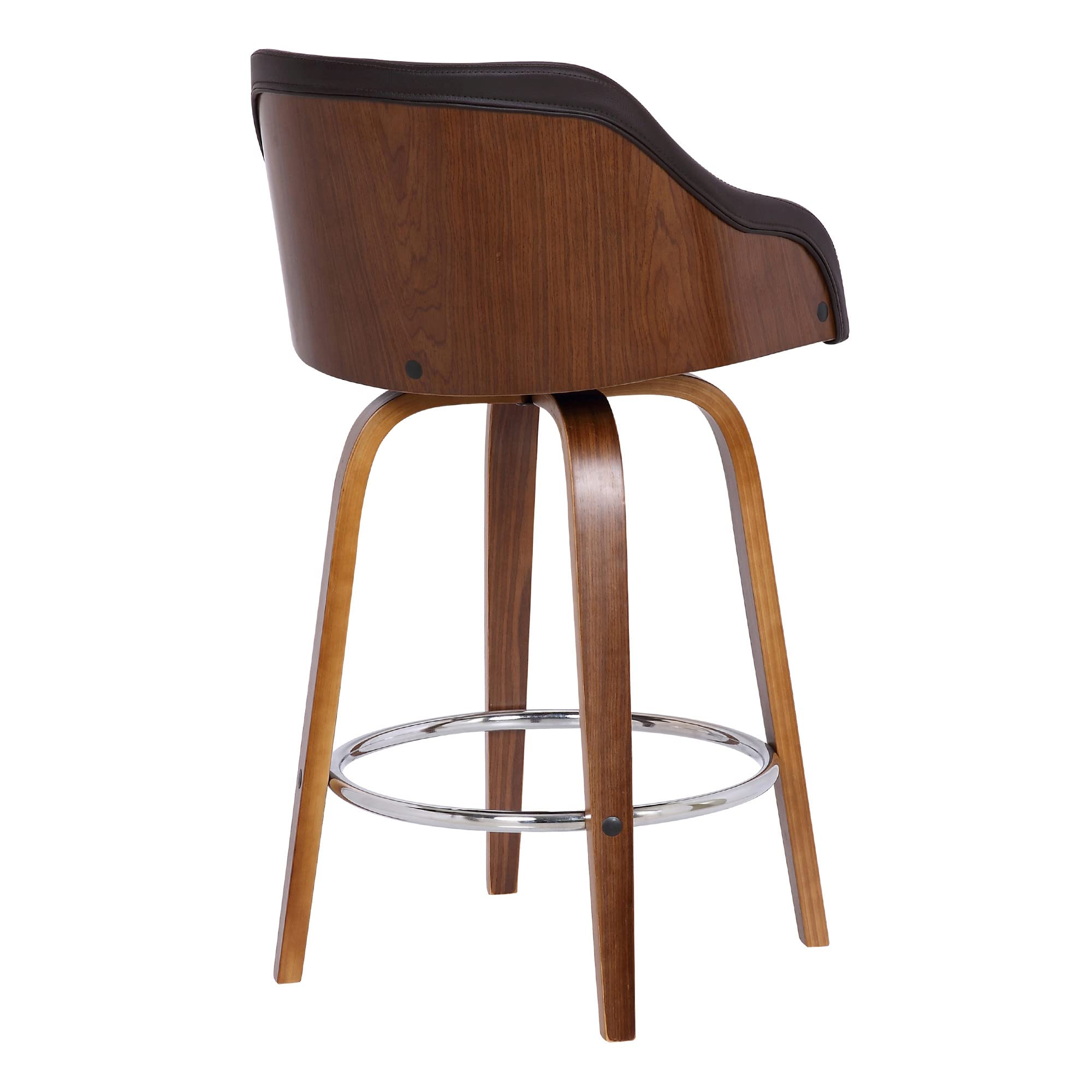 HomeRoots Chrome Steel,Faux Leather,Plywood 26&quot; Brown Swivel Faux Leather Walnut Wooden Bar Stool