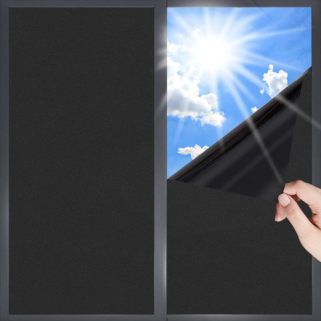 DUOFIRE Blackout Window Film Completely Light Blocking Privacy Window Film Room Darkening Frosted Tint Film for Day Sleep, Non A