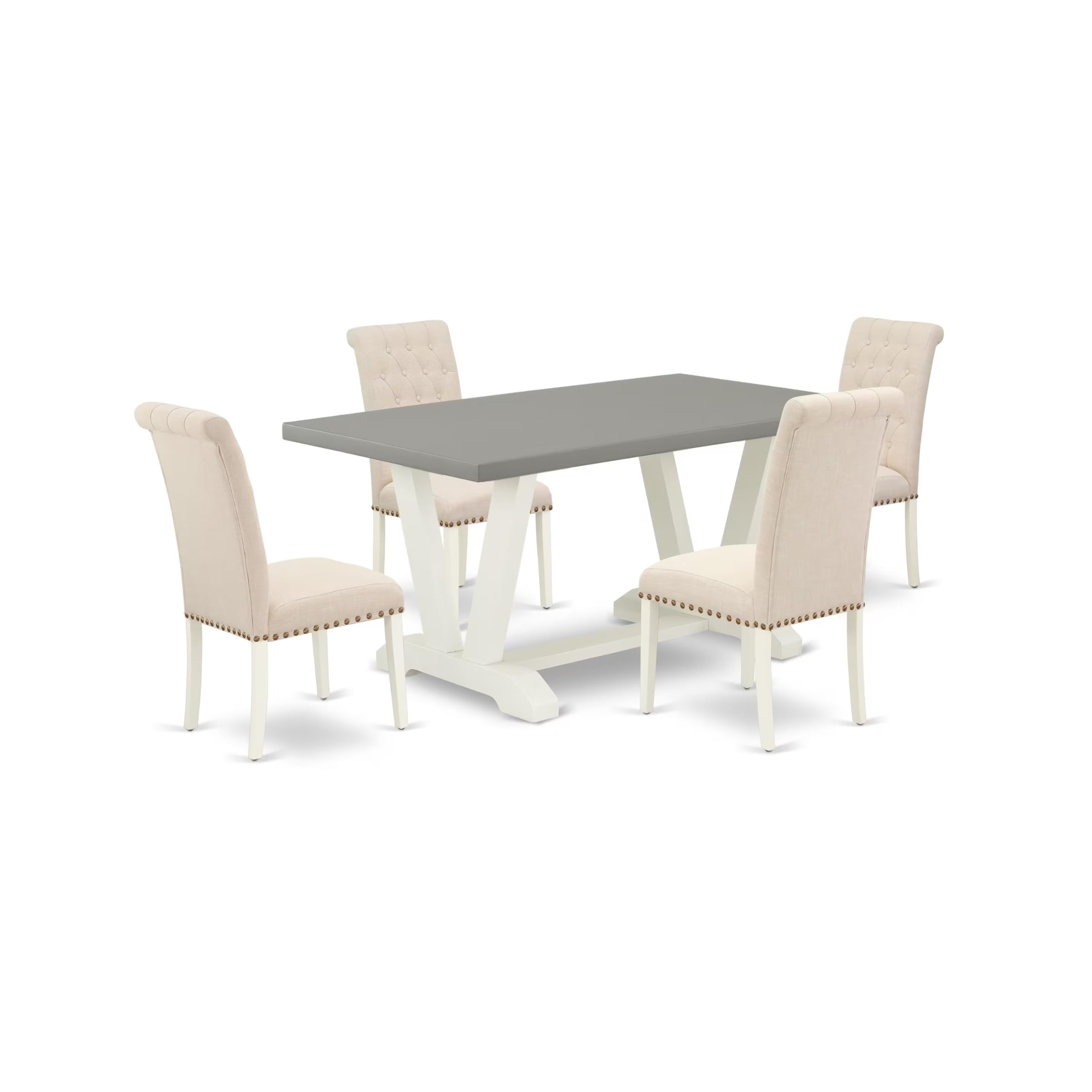 East West Furniture V096Br202-5 5 Piece Kitchen Table Set For 4 Includes A Rectangle Dining Room Table With V-Legs And 4 Light Beige Linen Fabric Upholstered Chairs, 36X60 Inch, Multi-Color