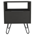 Nightstand 22&Quot; H, 1 Open Shelf, Single Door Cabient, Hairpin Legs, Black