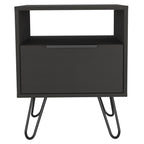 Nightstand 22&Quot; H, 1 Open Shelf, Single Door Cabient, Hairpin Legs, Black