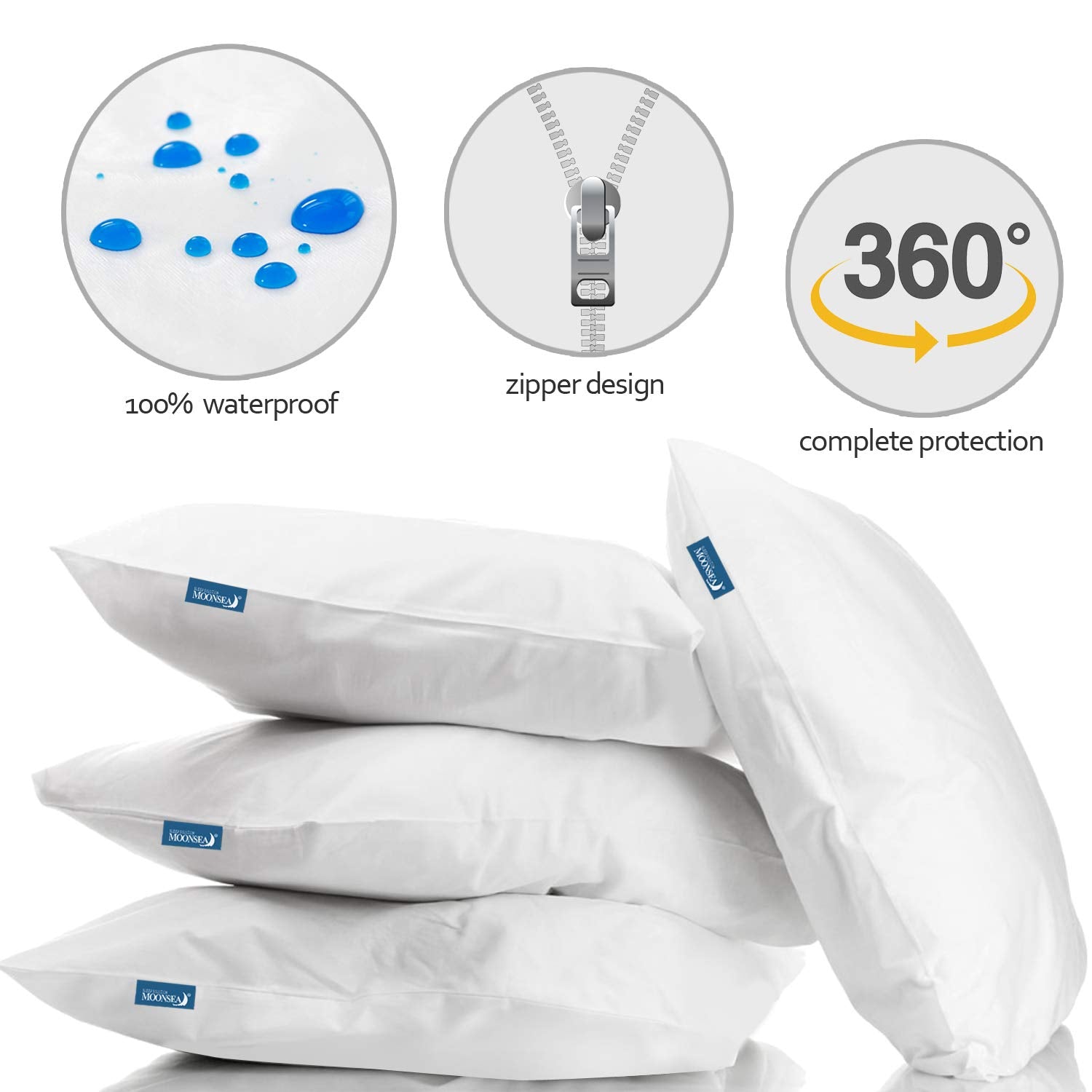 Queen Pillow Protector Zippered 4 Pack Queen Size 20 X 30 Inch Waterproof Pillow Case Protector Down Feather Proof Pillow Covers Encasement Pillow Case White