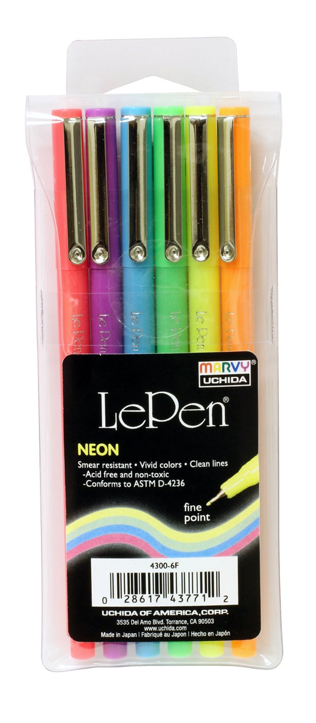 Uchida 6 Piece Le Neon Pen Art Supplies, 6 Count (Pack Of 1), Fluorescent