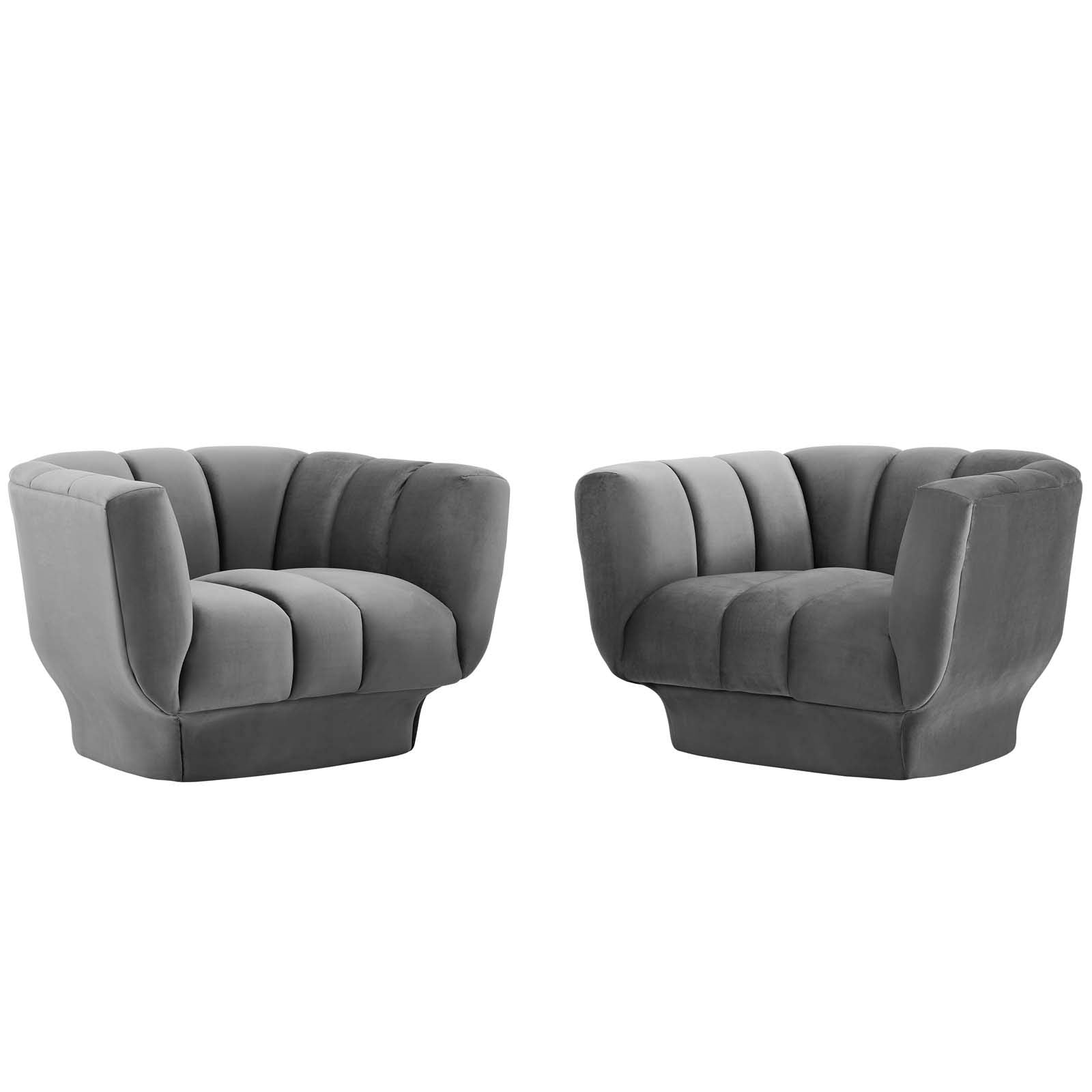 Modway Entertain Vertical Channel Tufted Performance Velvet Armchair Set Of 2, Gray