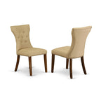East West Furniture Dlga3-Ana-03 3 Piece Kitchen Table Set For Small Spaces Contains A Round Dining Room Table With Dropleaf And 2 Brown Linen Fabric Padded Chairs, 42X42 Inch, Natural
