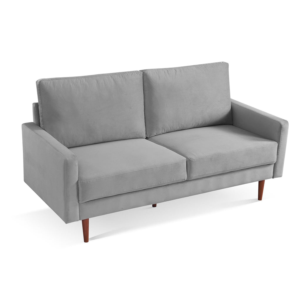 American Furniture Classics Grey 69 Inch Wide Upholstered Two Cushion Sofa with Square Arms Velvet, 69" x 32" x 37"