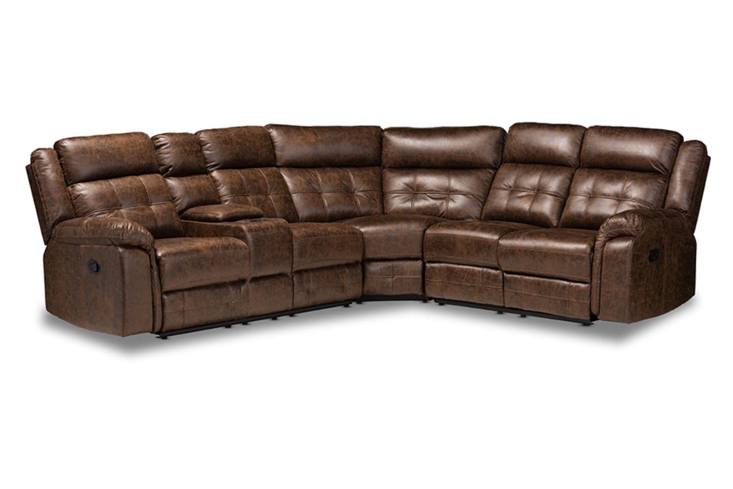 Baxton Studio Vesa Modern and Contemporary Brown Leather-Like Fabric Upholstered 6-Piece Sectional Recliner Sofa with 2 Reclining Seats