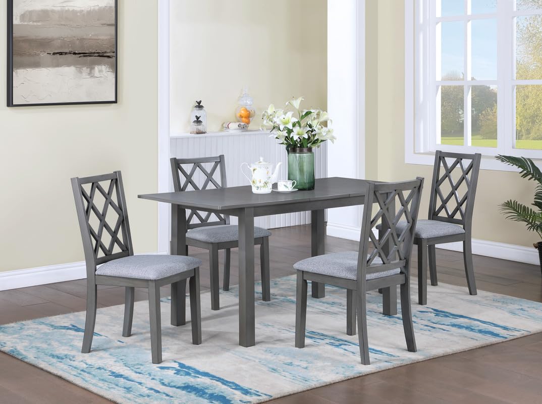 LILOLA LIVING Carlisle 5-Piece Gray Finish Extendable Wood Dining Set with Upholstered Seat Cushion