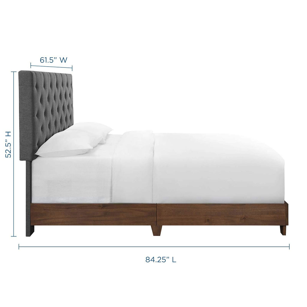 Modway Rhiannon Diamond Tufted Upholstered Fabric Queen Bed, Walnut Gray