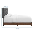 Modway Rhiannon Diamond Tufted Upholstered Fabric Queen Bed, Walnut Gray