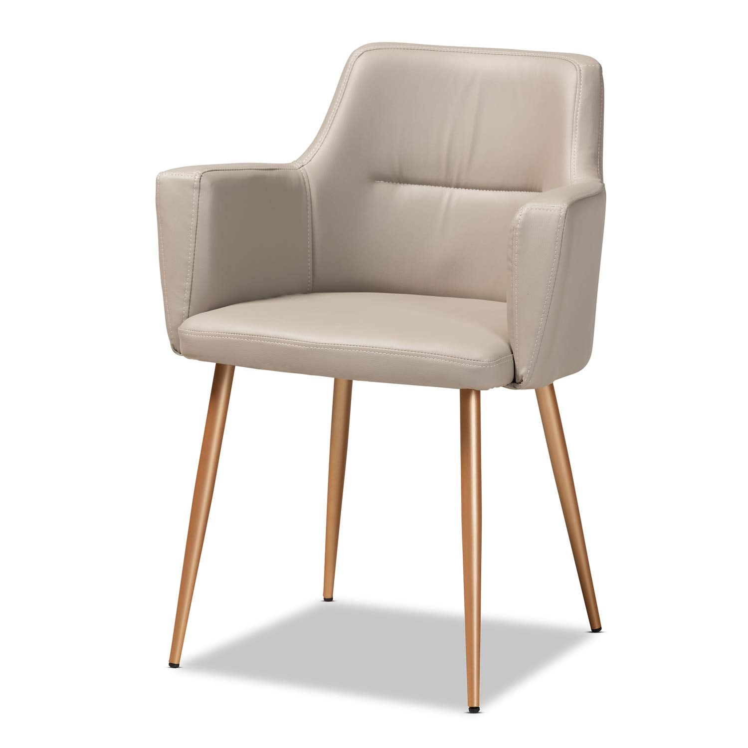 Baxton Studio Martine Beige Faux Leather Upholstered Gold Metal Dining Chair