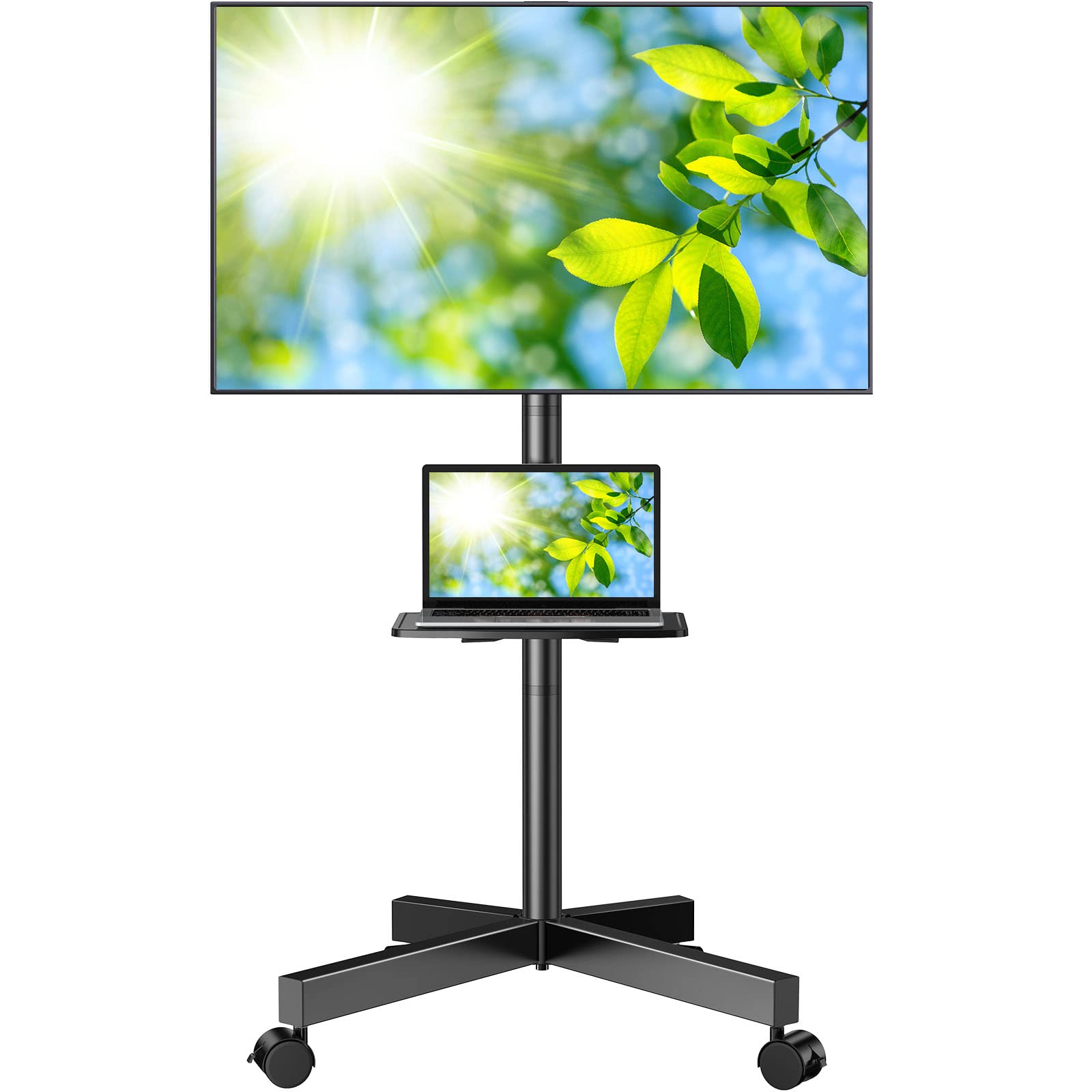 PERLESMITH Mobile TV Stand for 23-60 Inch LCD LED Flat/Curved Panel Screen TVs, Tilt TV Cart Holds up to 88Lbs Portable Stand wi