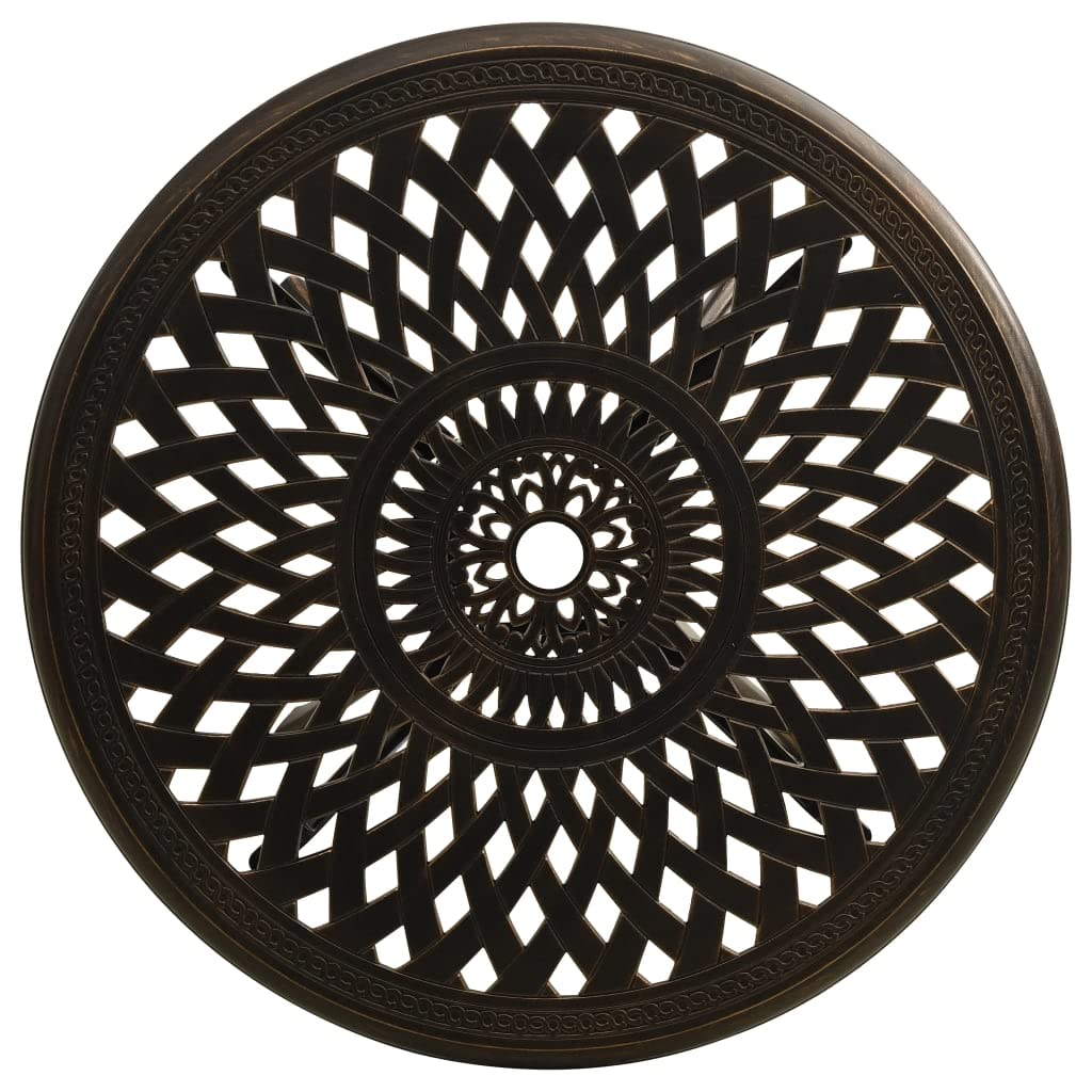 vidaXL Round Patio Table - Cast Aluminum Outdoor Tea Table with Umbrella Hole and Hollow Top Design, 30.7" Diameter, Bronze