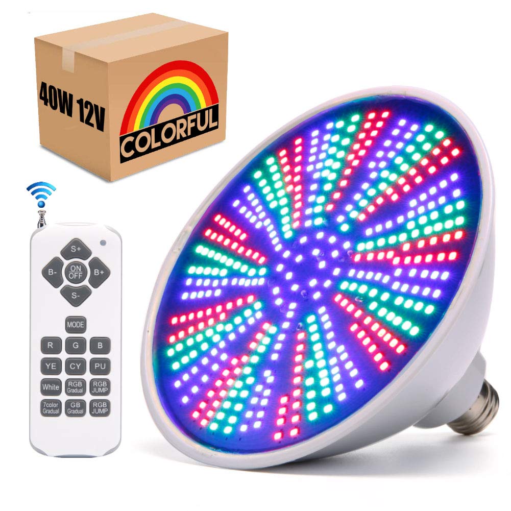 Pool Lights, 12V 40W Rgb Color Changing Underwater Led Pool Light For Inground Pool With Remote Control, E26 Replacement Bulb Fi