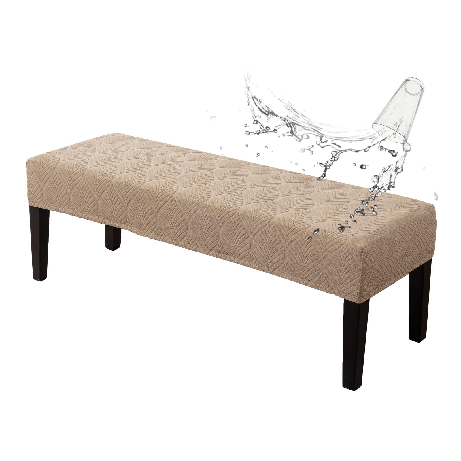 Waterproof Dining Room Bench Covers, Stretch Jacquard Bench Seat Protector Cover, Rectangular Bench Cover For Bedrooms, Living Rooms, Kitchens, Removable, Washable (Khaki)