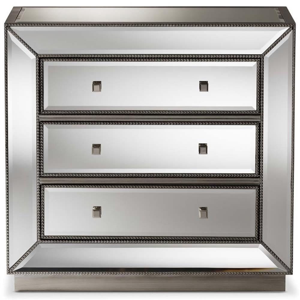 Baxton Studio Edeline Hollywood 3-Drawer Chest MDF/Silver Mirrored/Glam