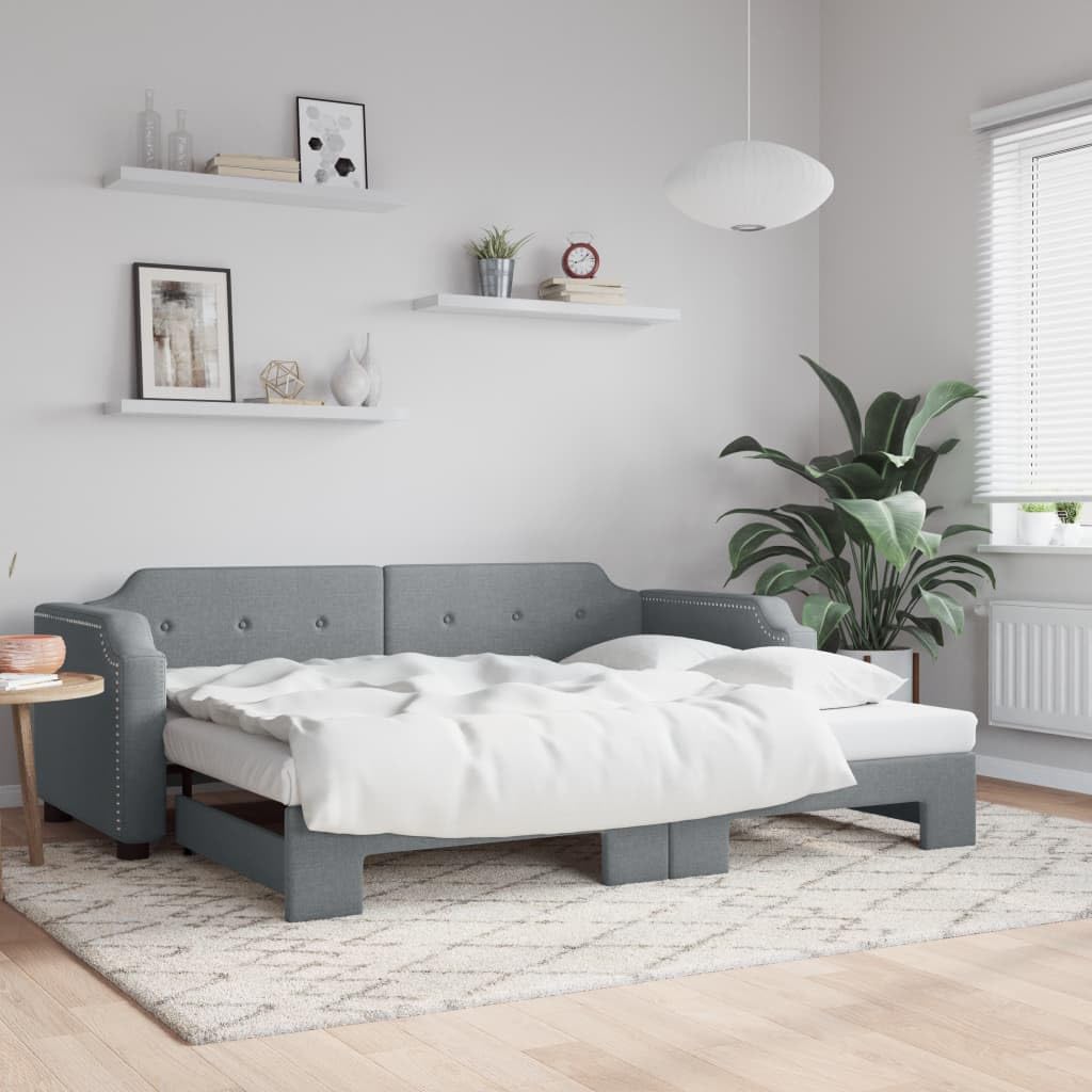 vidaXL Light Gray Daybed with Trundle, Versatile 2-in-1 Sofa and Bed, Modern Design, Comfortable Fabric Upholstery, Wood and Metal Frame