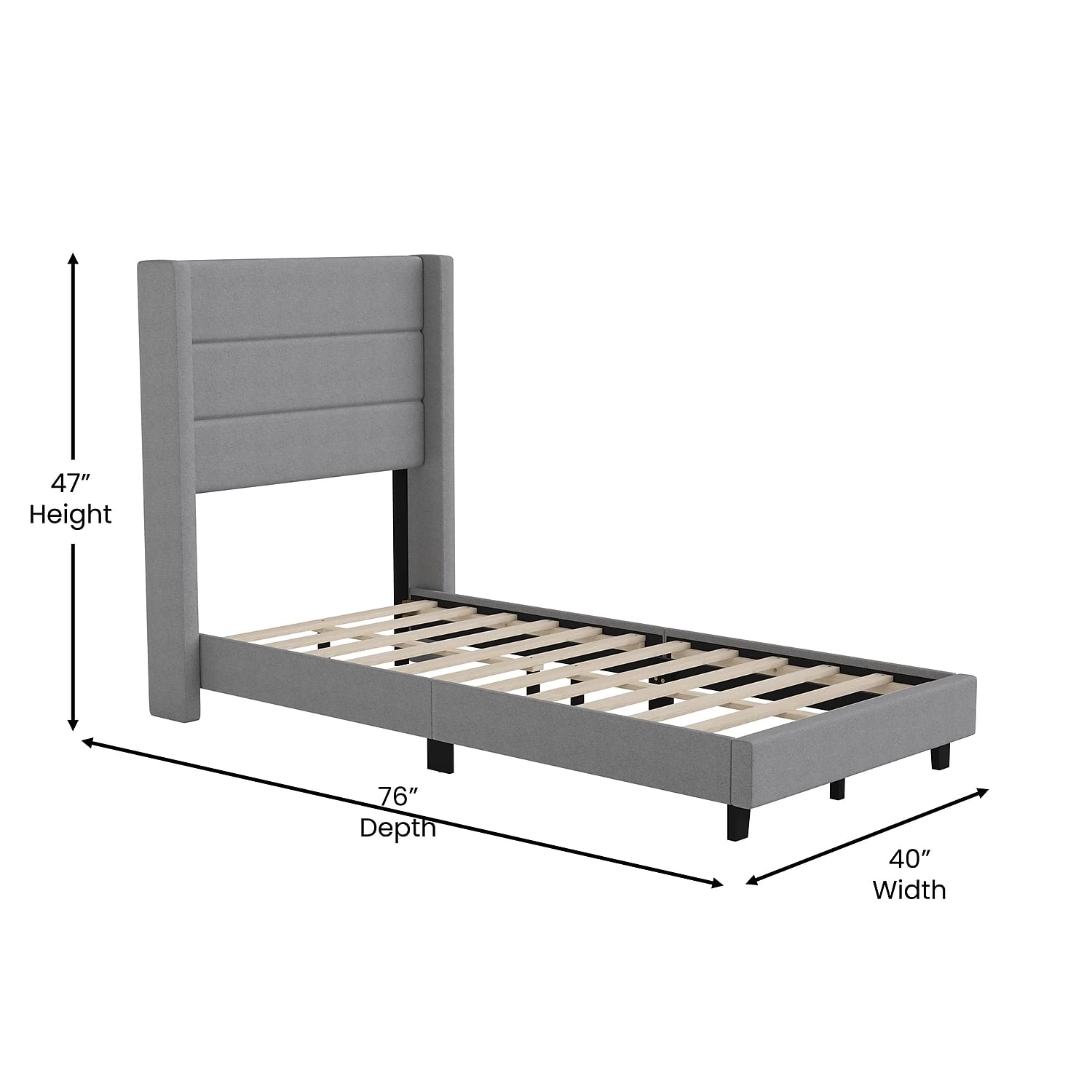 Flash Furniture Hollis Upholstered Platform Bed - Gray Faux Linen Wingback Headboard - Twin - Mattress Foundation with Slatted Supports - No Box Spring Needed