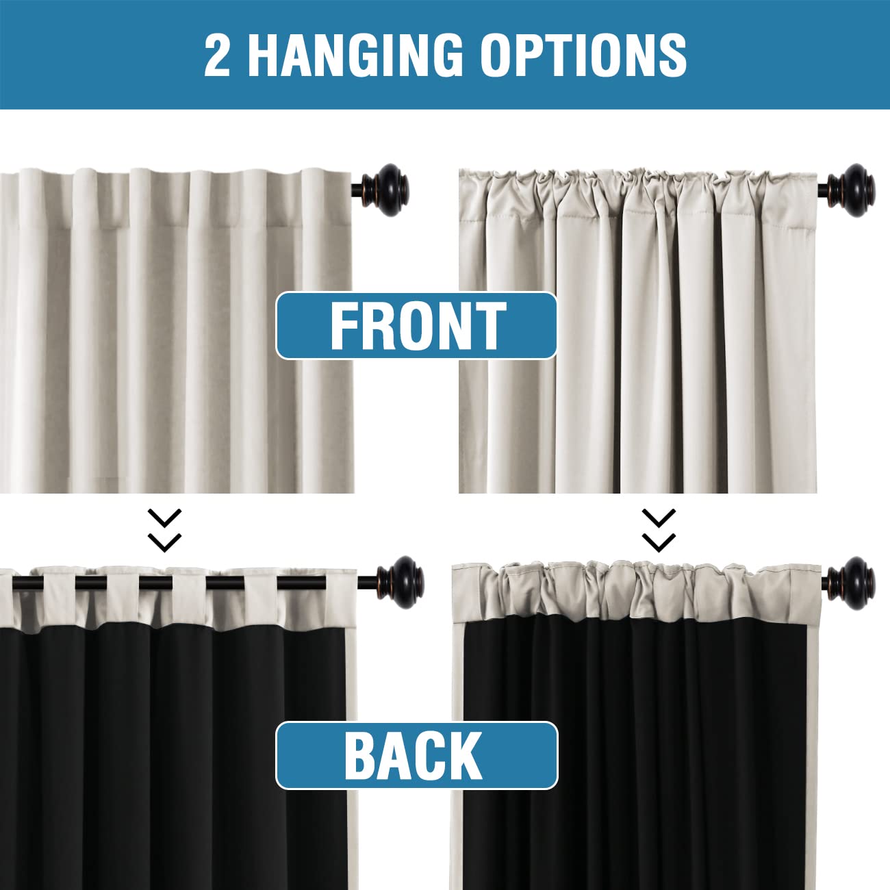 H.Versailtex 100% Blackout Curtains For Bedroom With Black Liner Full Room Darkening Curtains 63 Inch Long Thermal Insulated Bac