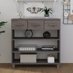 vidaXL Solid Pinewood Console Table HAMAR with Shelves and Drawers, Light Gray - Ideal for Living Room and Hallway
