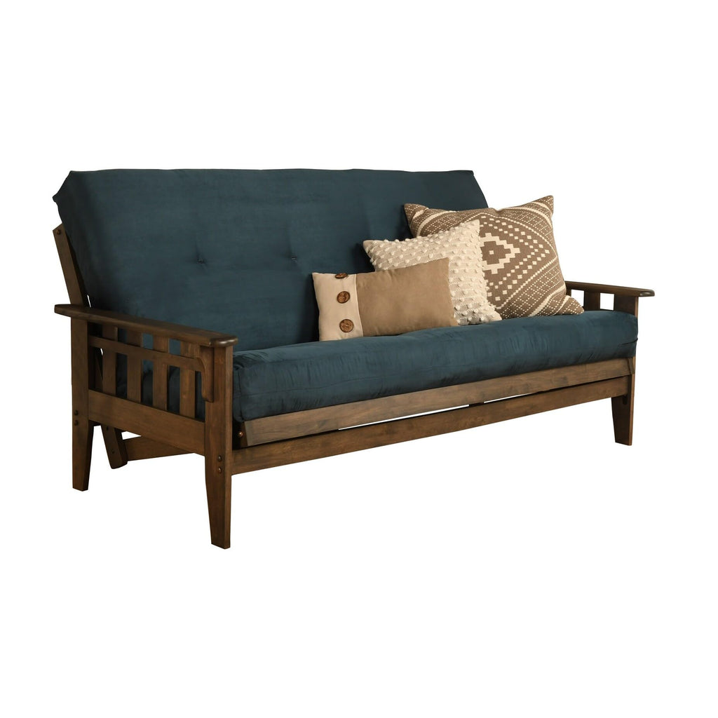 Kodiak Furniture KF Tucson Full Size Futon Set in Rustic Walnut Finish, Suede Navy