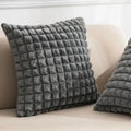 Monkdecor (O.F) Grey Faux Fur Cozy Soft Plaid Decorative Throw Pillow Covers 16X16 Inch Set Of 2,Velvet Pillowcase Cushion Case
