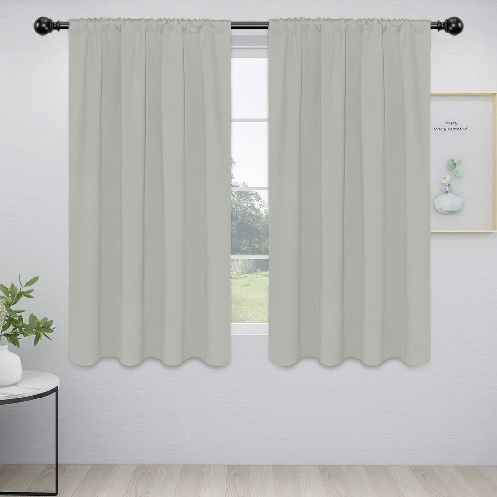Easy-Going Rod Pocket Blackout Curtains For Bedroom, Room Darkening Window Curtains For Living Room, Thermal Insulated Noise Reduction Solid Window Drapes, 2 Panels(52X56 In, Greyish White)