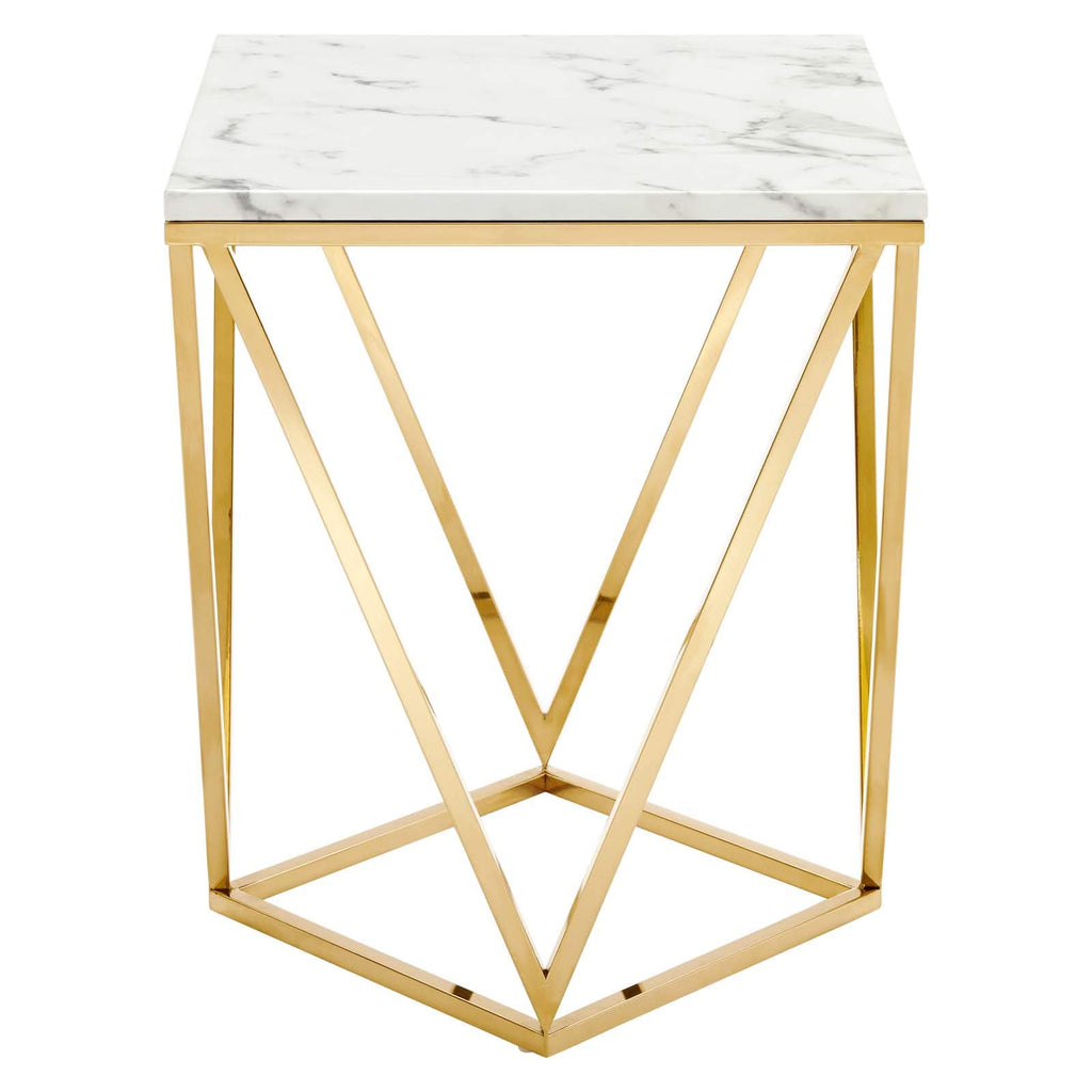 Modway Eei-4206-Gld-Whi Vertex Gold Metal Stainless Steel End Table, Gold White