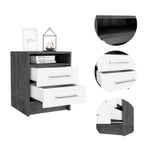Nightstand 20" H, 2 Drawers, Superior Top, Metal Handles, Smokey Oak/White