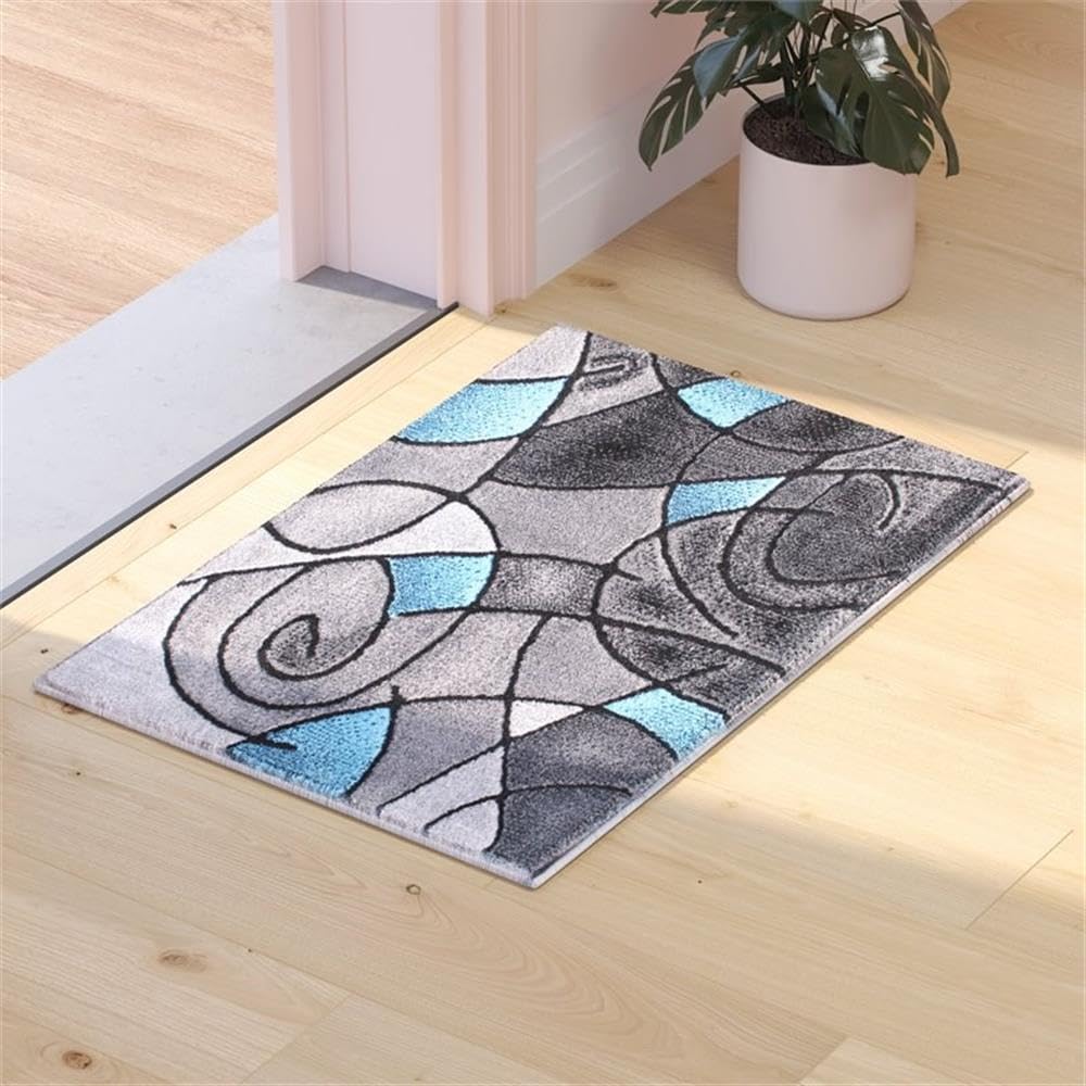 Flash Furniture Jubilee Collection Abstract Area Rug - High Pile Blue Olefin Rug - 2' X 3' Area Rug - Jute Backing - Hallway, Entryway, Bedroom, Living Room