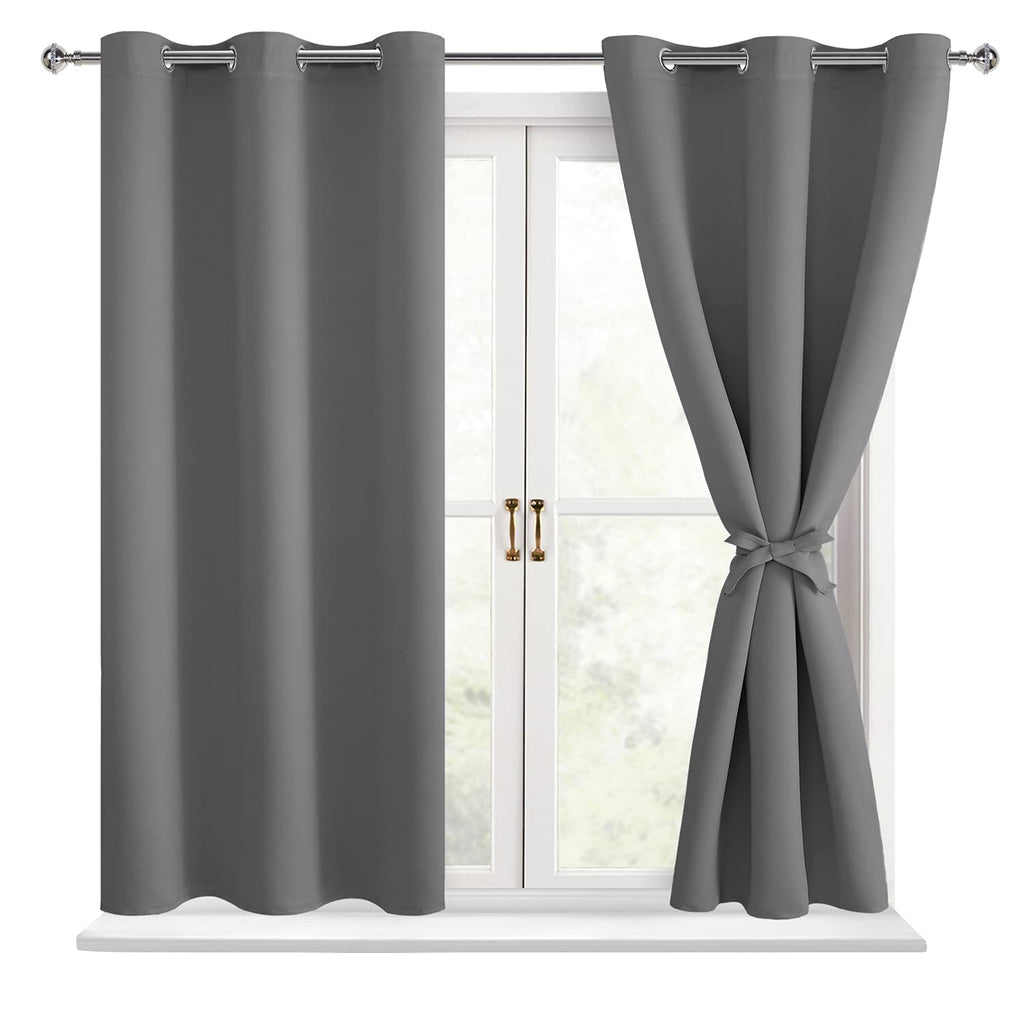 Hiasan Blackout Curtains For Bedroom - Thermal Insulated & Light Blocking Window Curtains For Living Room, 2 Drape Panels Sewn With Tiebacks, Light Grey, 38 X 54 Inch