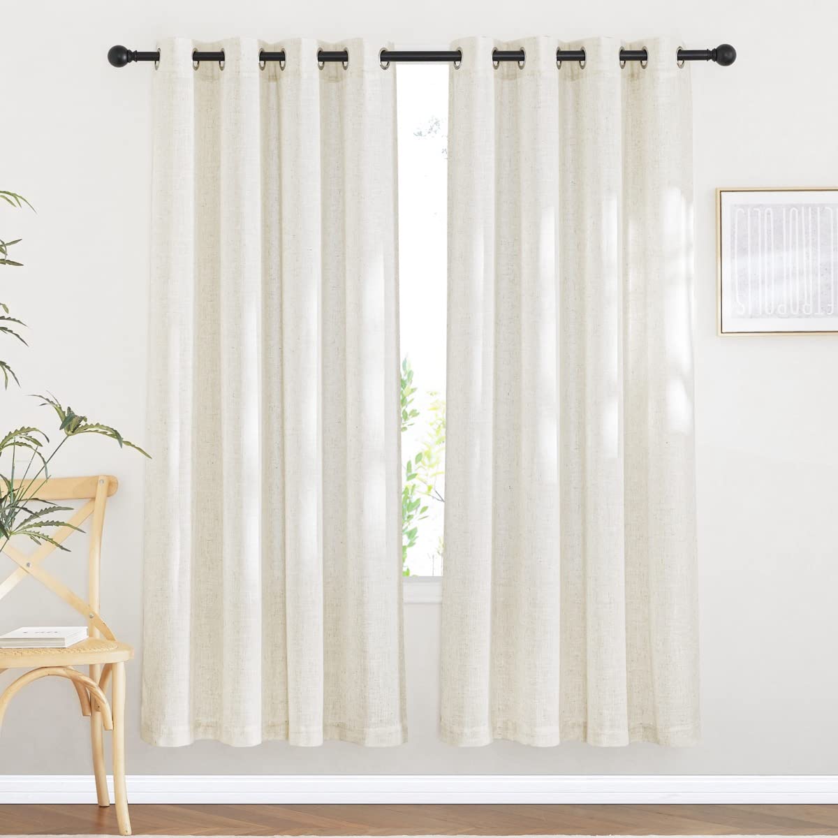 Nicetown Semi Sheer Curtains 72 Inches Long Linen Blend, Grommet Window Treatments Privacy With Light Penetration Bedroom Curtai