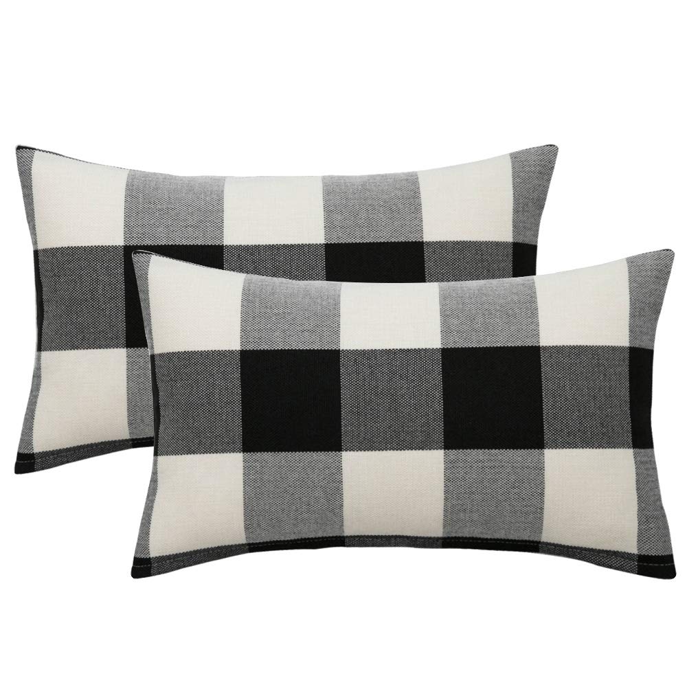 Miulee Pack Of 2 Christmas Farmhouse Checkers Buffalo Plaids Polyester Linen Soft Solid White And Red Decorative Throw Pillow Co