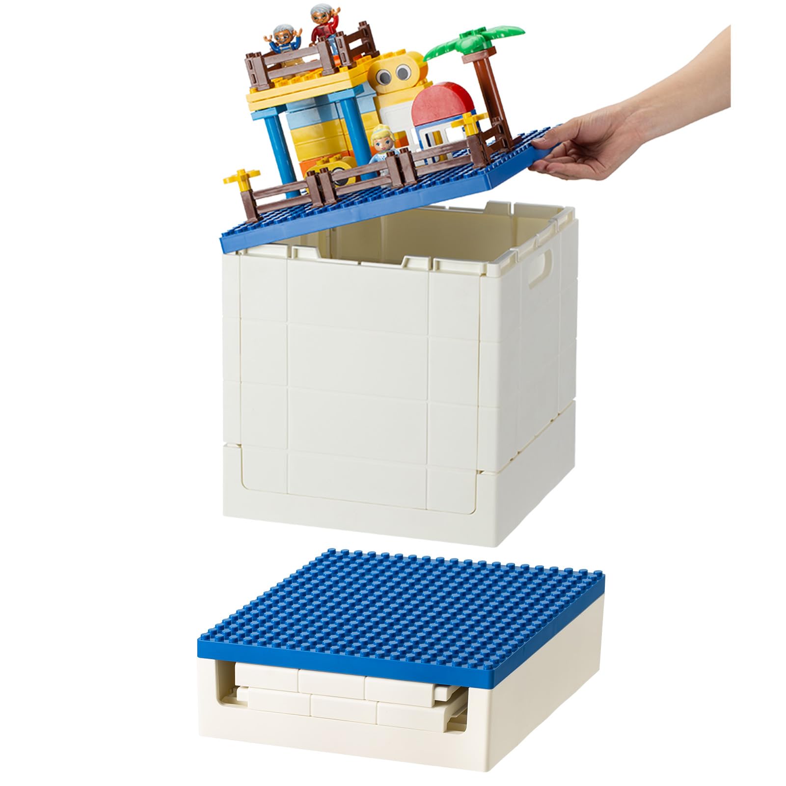SHIMOYAMA Folding Storage Box with Building Lid for Duplo Blocks, 26 Qt. Foldable Toy Container, 25L Collapsible Storage Bin wit